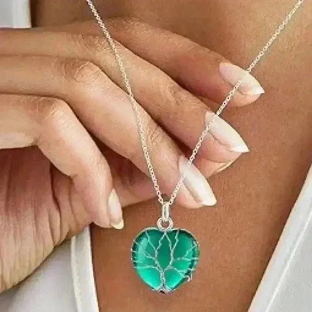 Tree of Life Wrapped Healing Crystal Necklaces 12 Month Birthstone Pendant​